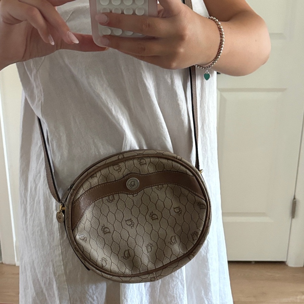 Vintage DIOR Elegant Tan Patterned Crossbody Bag